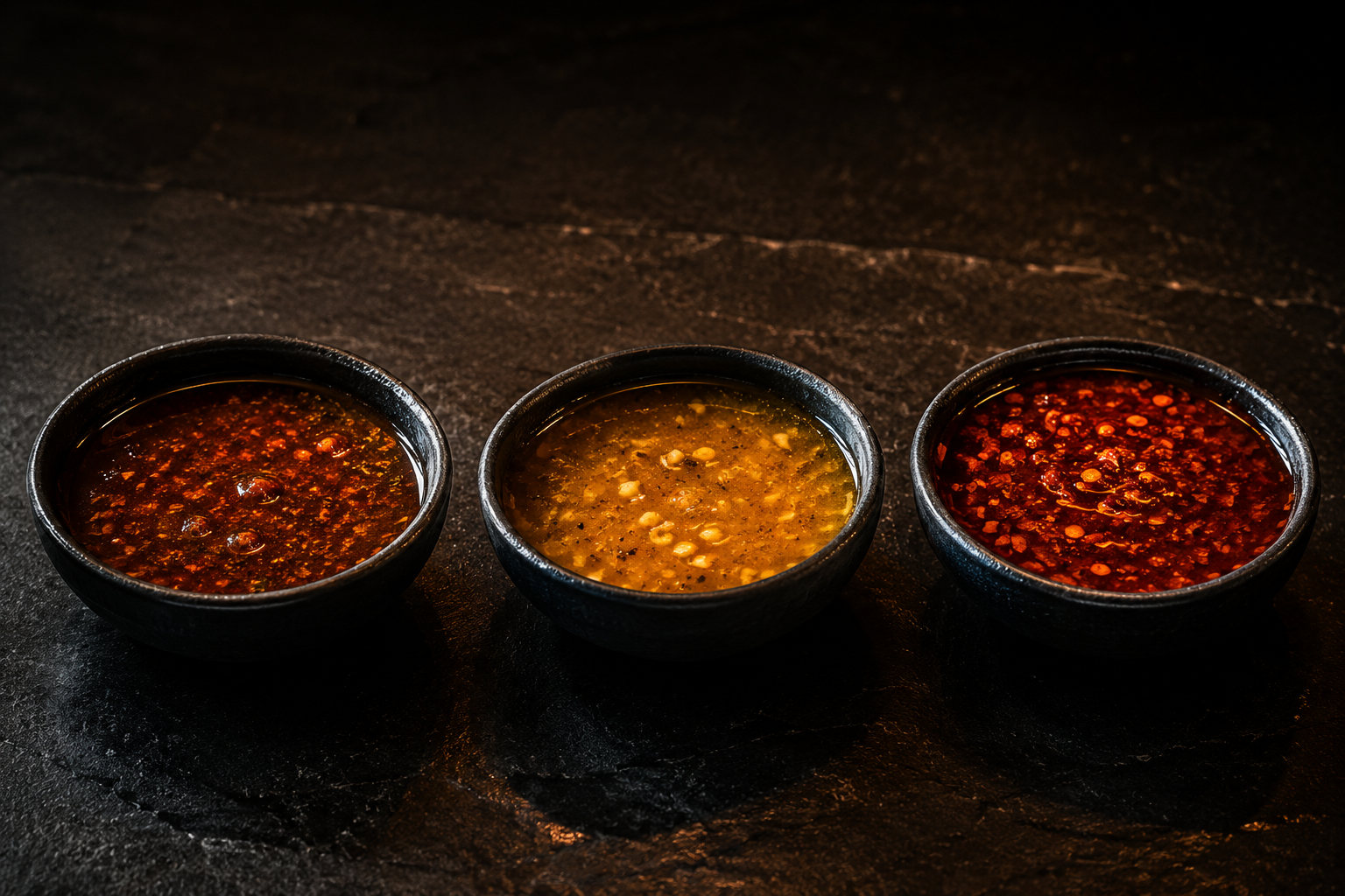 Os três molhos The Boil: Cajun Classic, Alho e Manteiga, Picante